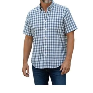 Pronto Uomo Mens XXL Blue White Gingham Check Short Sleeve ButtonUp Shirt Cotton